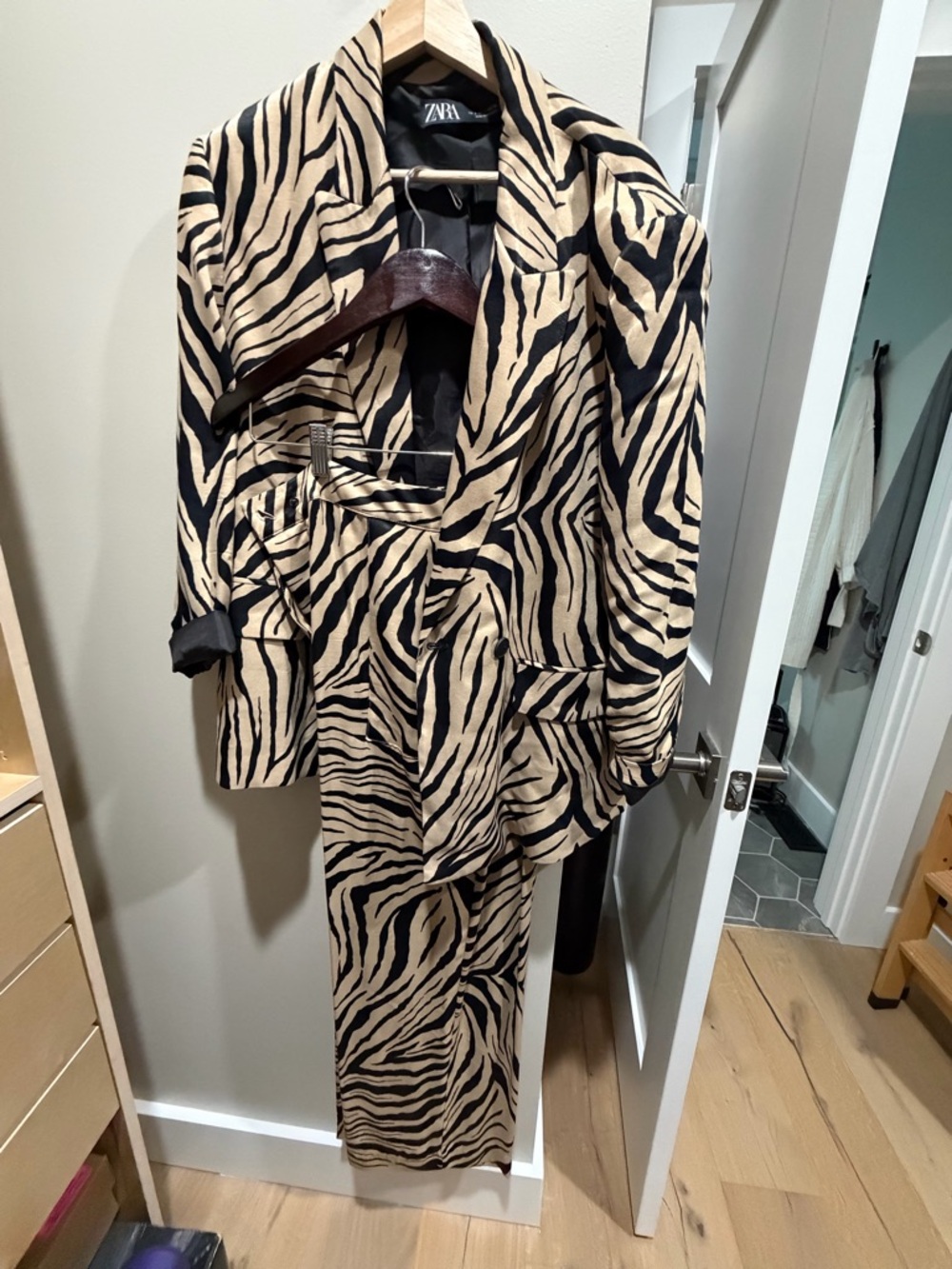 Zara Beige and Black Zebra-Print Trousers